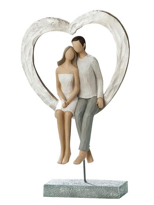 Decoratiune Couple in Love sitting, rasina, gri alb, 16x9x26 cm