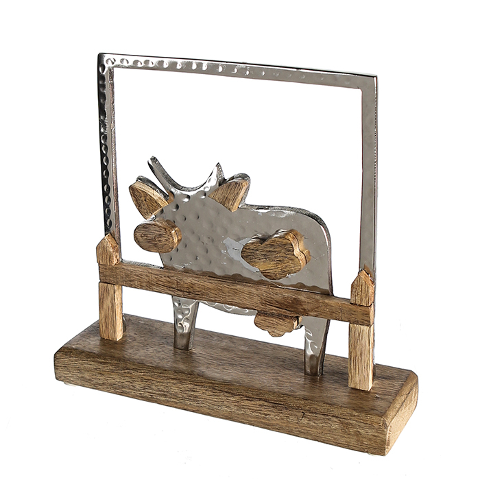 Decoratiune COW, lemn aluminiu, 20x20x6 cm