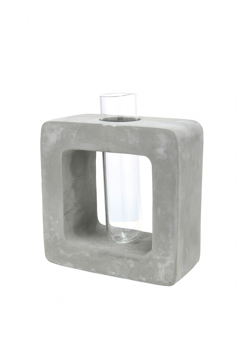 Decoratiune Cubus, ciment sticla, gri, 10x5x10 cm