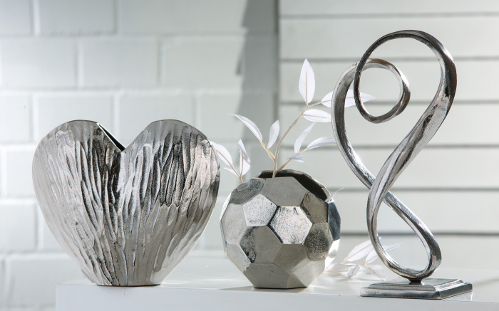 Decoratiune Curved Heart, Aluminiu, Argintiu, 16x33x10 cm