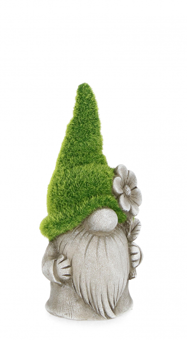 Decoratiune pentru gradina Gnome, Gri Verde, Compozit, 18 cm