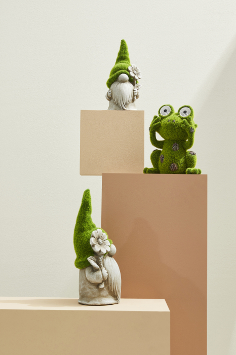 Decoratiune pentru gradina Gnome, Gri/Verde, Compozit, 18 cm [2]