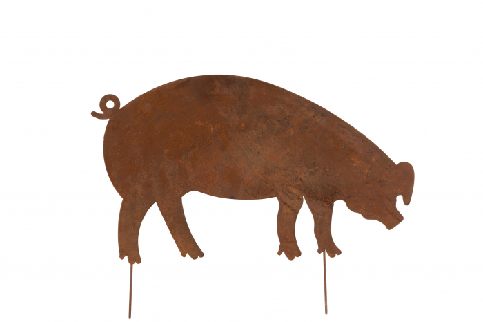 Decoratiune de gradina Pig, Metal Fier, Maro, 58x0.5x45 cm