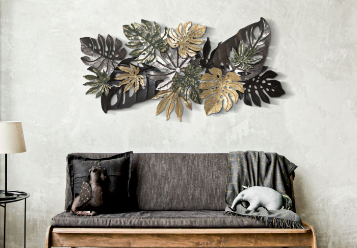 Poza Decoratiune de perete Antique leaf, fier, multicolor, 133X10X67 cm