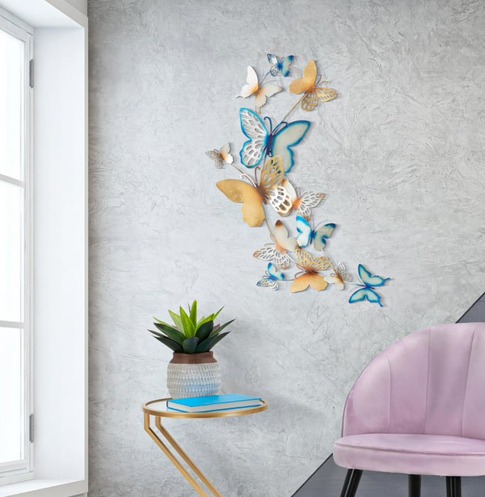 Decoratiune de perete Butterflies, Fier, Multicolor, 115×59.5×4 cm lotusland.ro