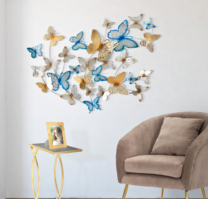 Decoratiune de perete Butterflies , Fier, Multicolor, 95.5x132x3.5 cm