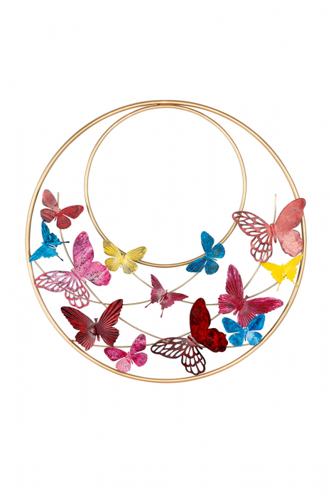 Decoratiune de perete Butterflies, Metal, Multicolor, 76x5 cm