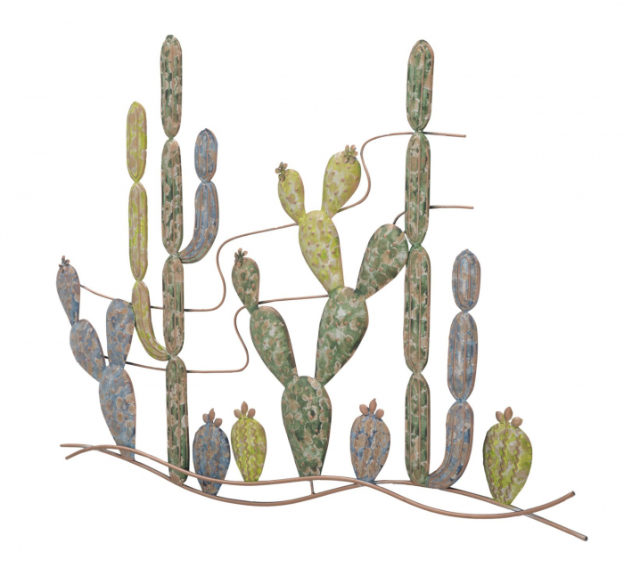 Decoratiune de perete cactus, fier, Multicolor, 90X2,5X64 cm [3]