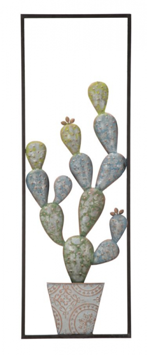 Decoratiune de perete cactus, fier, verde bleu, 31X2,5X90 cm