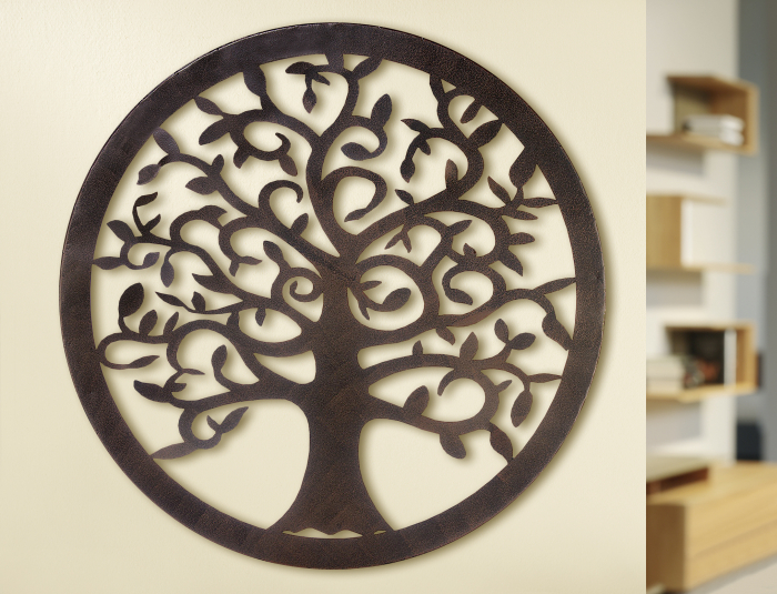Decoratiune de perete copac, metal, maro, 70 cm