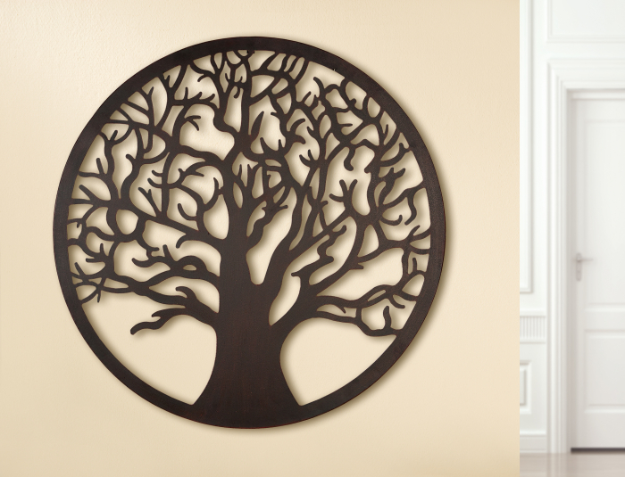 Decoratiune de perete copac, metal, maro, 80 cm