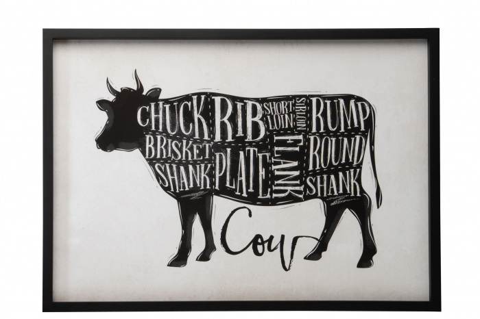 Decoratiune de perete Cow, Lemn, Alb Negru, 70x50x50 cm