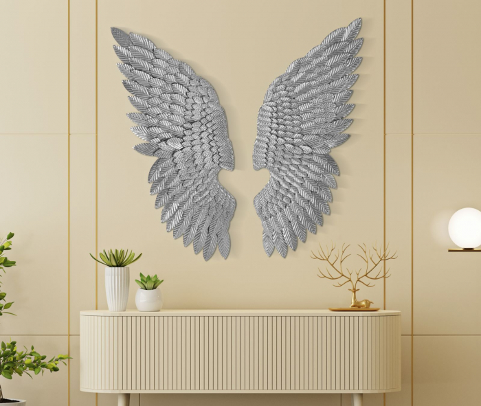 Decoratiune de perete cu aripi, BEAUTY argintiu 37,5x3x100 cm [5]