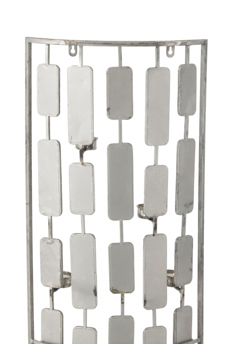 Decoratiune de perete cu oglinzi si suporturi lumanare, Metal, Gri, 35.5x10x122 cm [4]