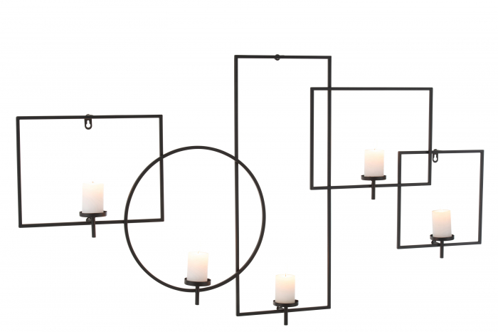 Decoratiune de perete cu suporturi pentru lumanari, Metal/Fier, Negru, 125x8.5x68 cm [2]