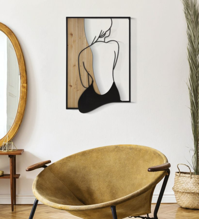 Decoratiune de perete din fier si lemn Beauty 60x2x90 [5]