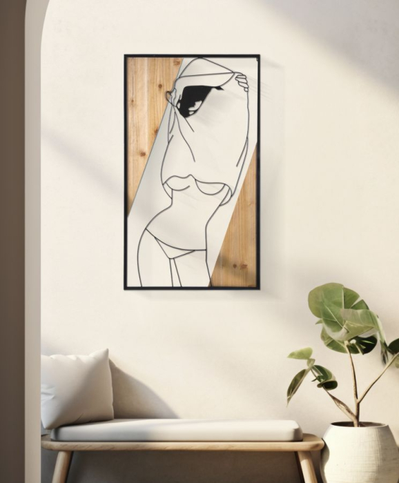 Decoratiune de perete din lamela -b- fier si lemn cm 50x2x90 [5]