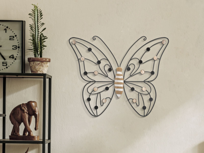 Decoratiune de perete, Fier/Lemn Fluture 39,5X1,5X33,5 Min 2 cm [5]