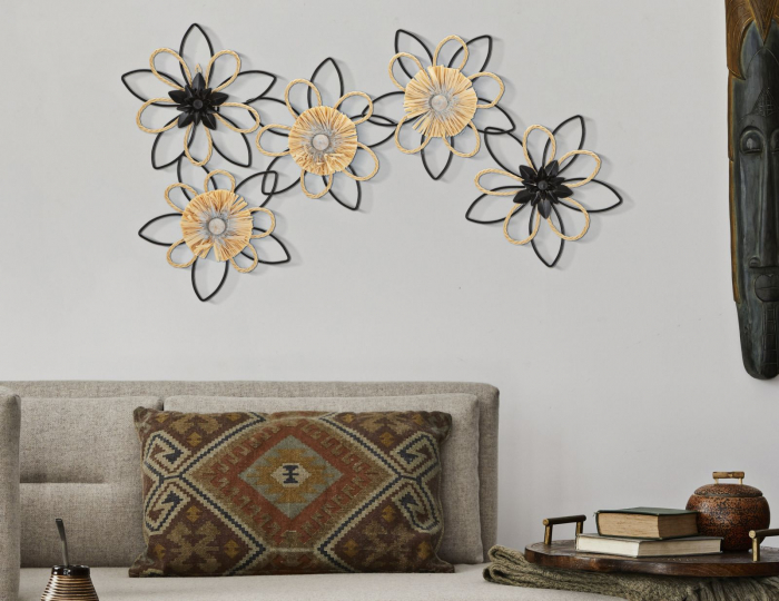  Decoratiune de perete, Fier/Rafie Flow 60X4X35 cm [5]