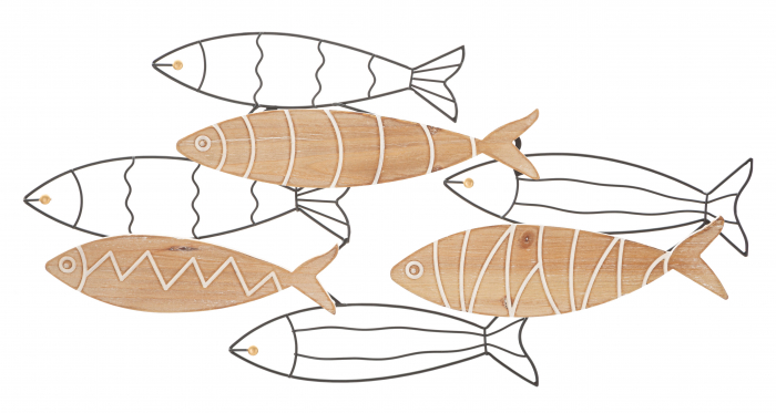 Decoratiune de perete Fish, Fier/MDF, Negru/Natural, 30x60x2 cm [5]