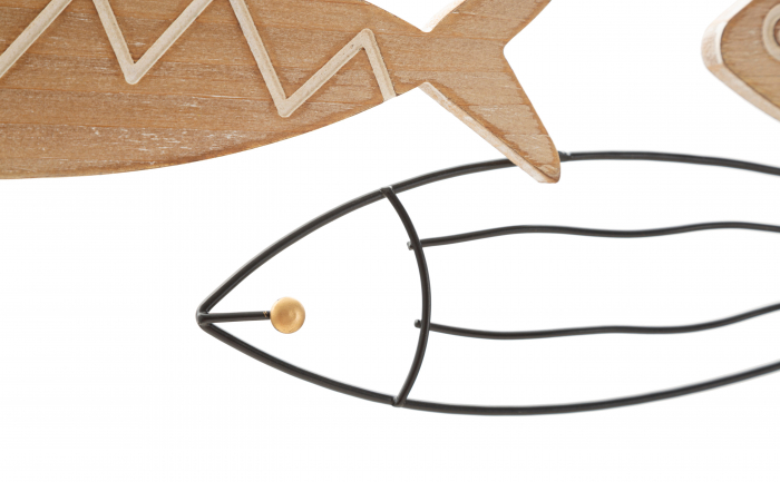 Decoratiune de perete Fish, Fier/MDF, Negru/Natural, 30x60x2 cm [3]