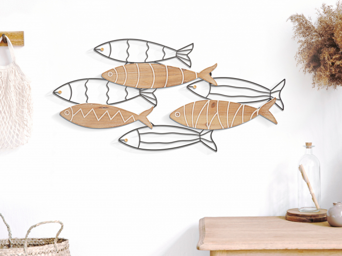 Decoratiune de perete Fish, Fier MDF, Negru Natural, 30x60x2 cm