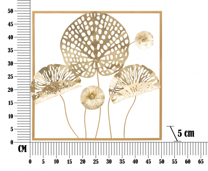 Decoratiune de perete Flowers, Fier, Auriu, 50x50x5 cm [6]
