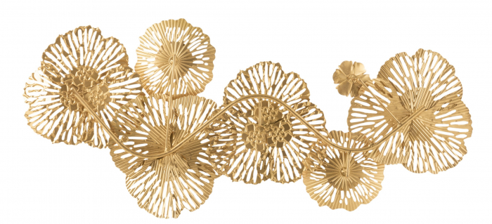 Decoratiune de perete Flowers, Metal Fier, Auriu, 76x5x36 cm