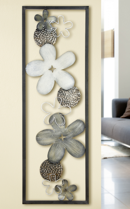 Poza Decoratiune de perete Flowers, metal, multicolor, 120x40x2 cm