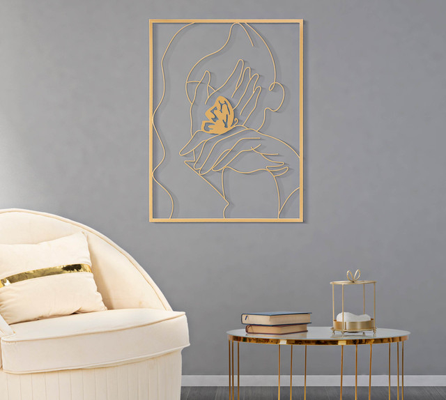 Decoratiune de perete Hands, Fier, Auriu, 80x60x1 cm [11]