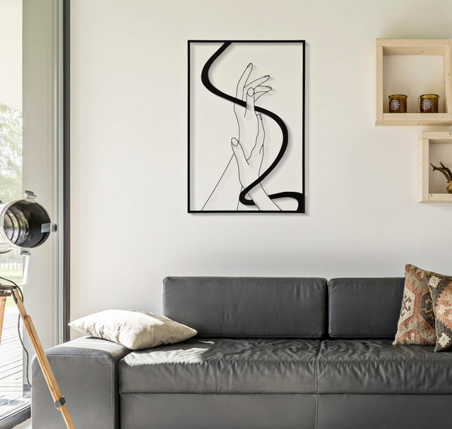 Decoratiune de perete Hands, Fier, Negru, 90x60x1 cm [11]