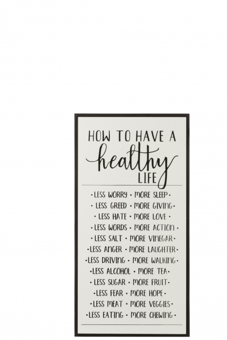 Decoratiune de perete Health Life, Lemn, Alb/Negru, 32.2x4x4 cm [2]
