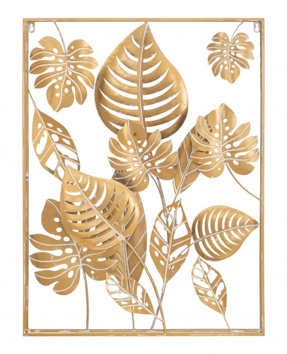 Decoratiune de perete Jungle Ret, Fier, Auriu, 80x60x6.5 cm [2]
