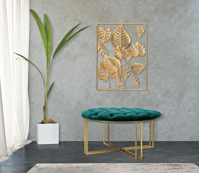Poza Decoratiune de perete Jungle Ret, Fier, Auriu, 80x60x6.5 cm