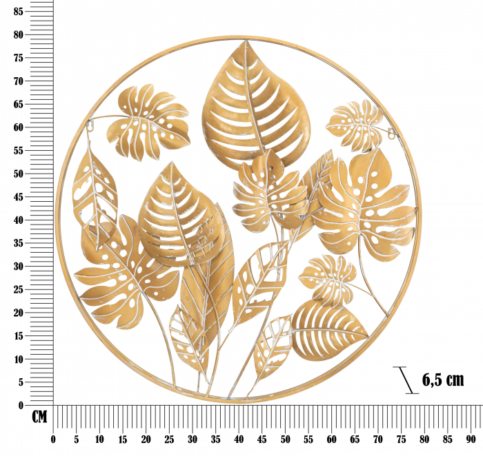 Decoratiune de perete Jungle Round, Fier, Auriu, 80x80x6.5 cm [6]