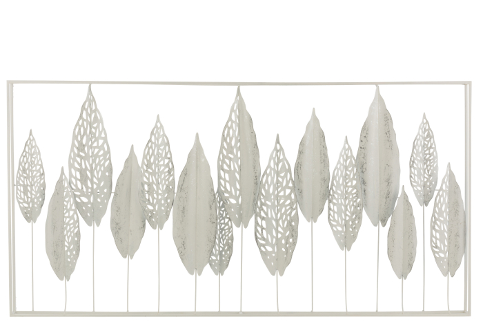 Decoratiune de perete Leaves, Metal/Fier, Alb, 135x69x7 cm [1]