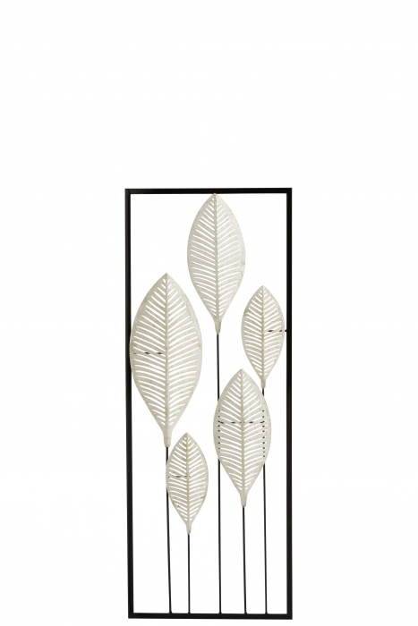 Decoratiune de perete Leaves, Metal/Fier, Argintiu/Negru, 28.5x3x3 cm [2]