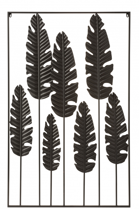 Decoratiune de perete Leaves, Metal Fier, Negru, 84.5x2x135 cm
