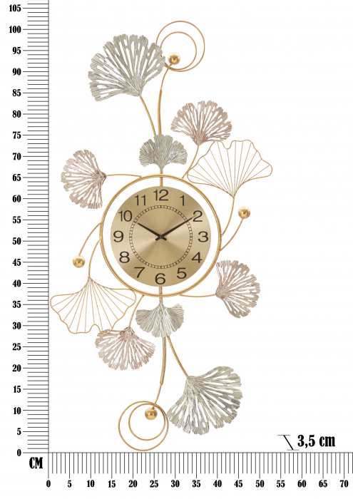 Decoratiune de perete cu ceas Leavy , Fier, Multicolor, 102x52.5x3.5 cm [6]