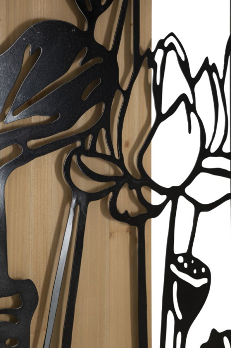Decoratiune de perete Lotus din fier si lemn, 60x2x90 cm [2]