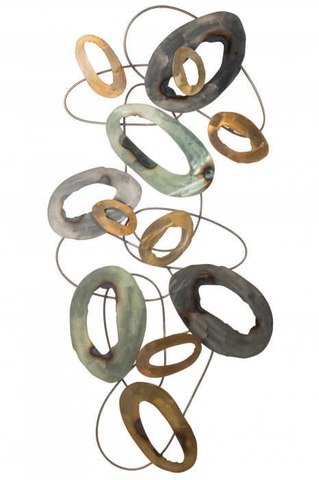 Decoratiune de perete Ovals Stripes, Metal Fier, Maro, 138x67x7 cm