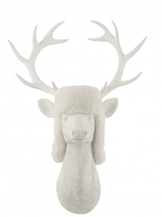 Decoratiune de perete Reindeer, Rasina, Alb, 18x33x52 cm