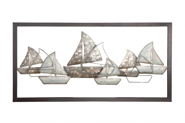 Decoratiune de perete SAILING BOAT, metal, 80 x 2 x 40 cm