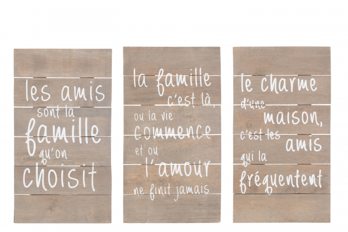 Decoratiune de perete, text alb, lemn natur sortiment de 3