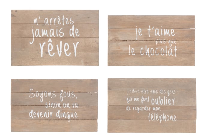 Decoratiune de perete, text alb, lemn natur sortiment de 4 [1]