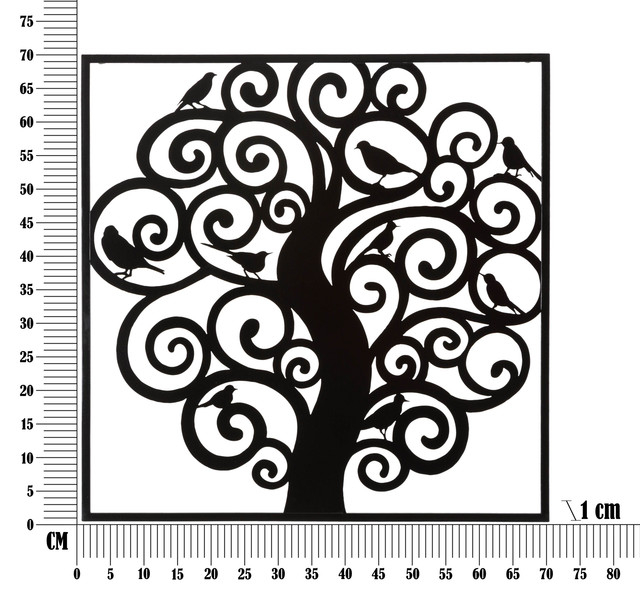 Decoratiune de perete Three, Fier, Negru, 70x70x1 cm [12]
