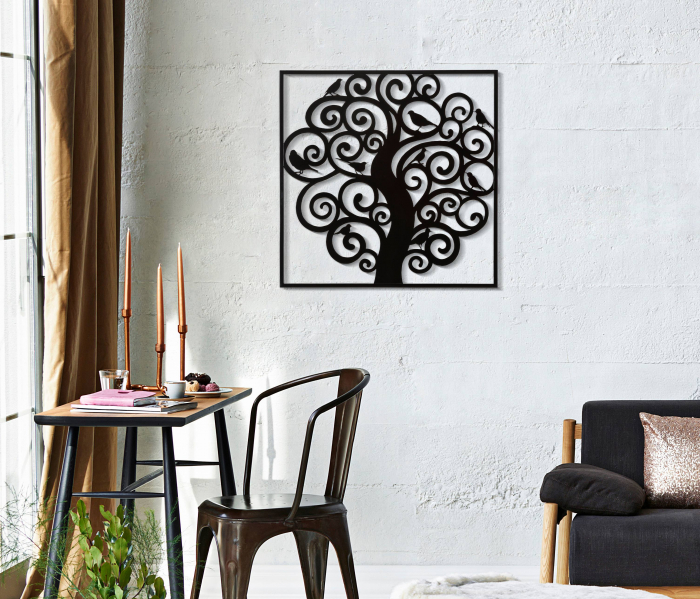 Decoratiune de perete THREE, Negru, Fier, 70x70x1 cm