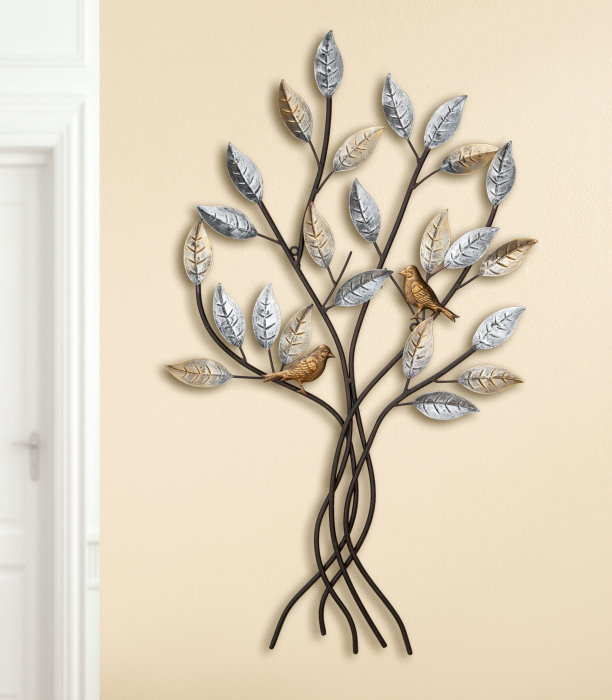 Poza Decoratiune de perete tree birds, metal, multicolor, 50x76 cm