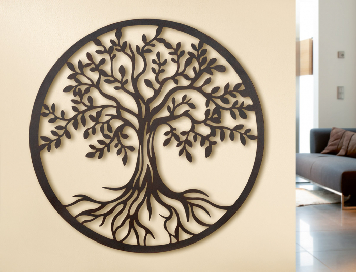 Poza Decoratiune de perete Tree of Life, Metal, Maro, 61 cm