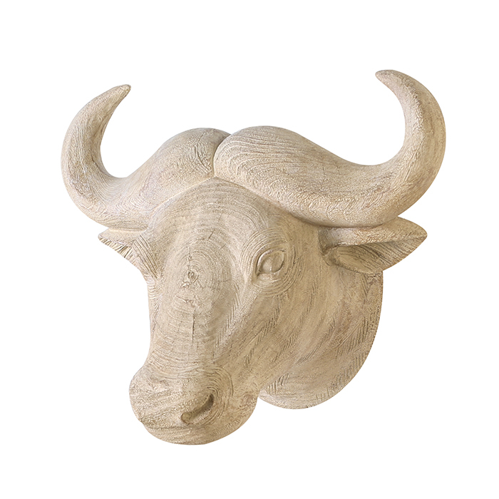 Decoratiune de perete Water buffalo, rasina, maro, 30x40x35 cm